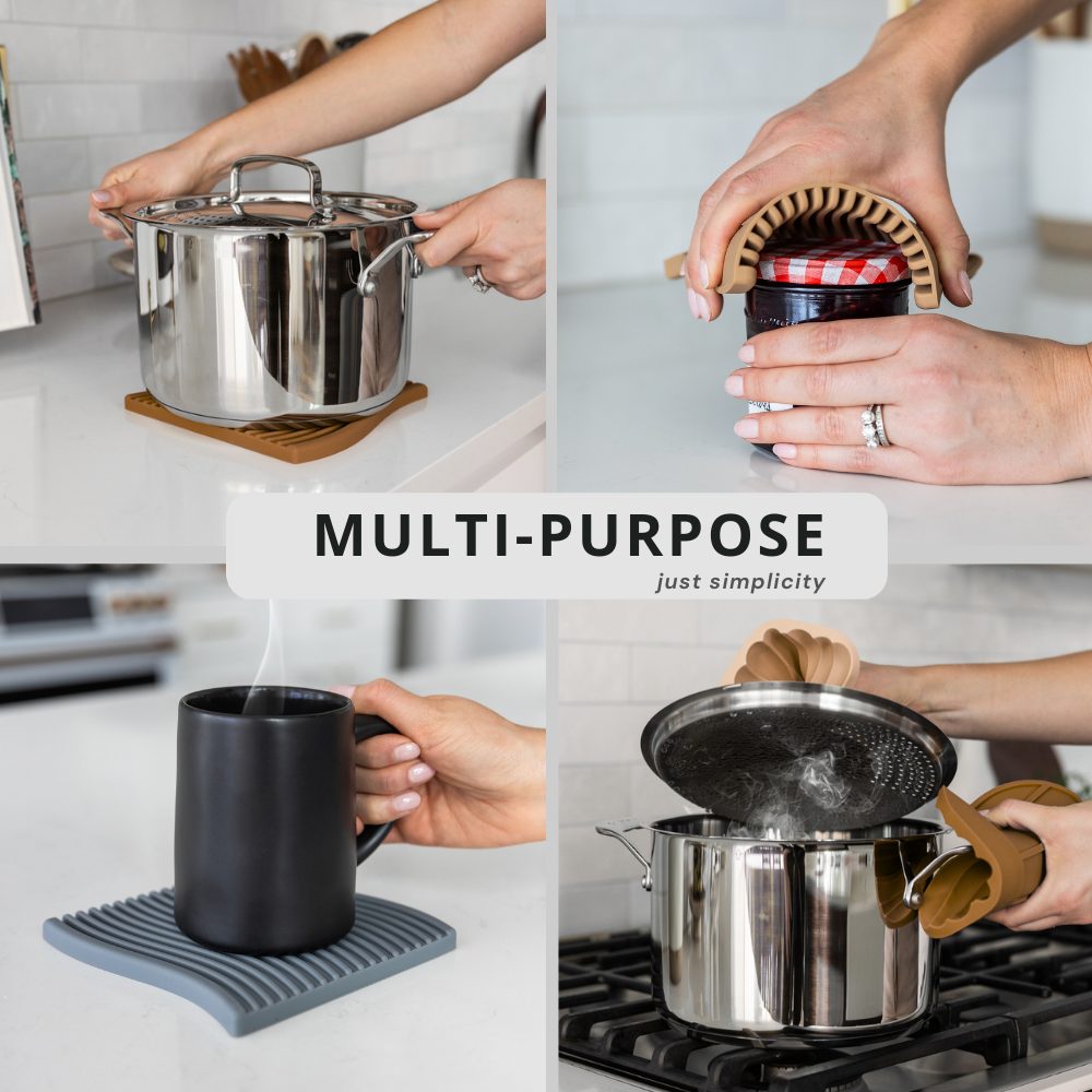 Silicone Bendable Trivet Set - Kitchen Decor - Heat-Resistant Countertop Protector (Monochrome Set, Wave)
