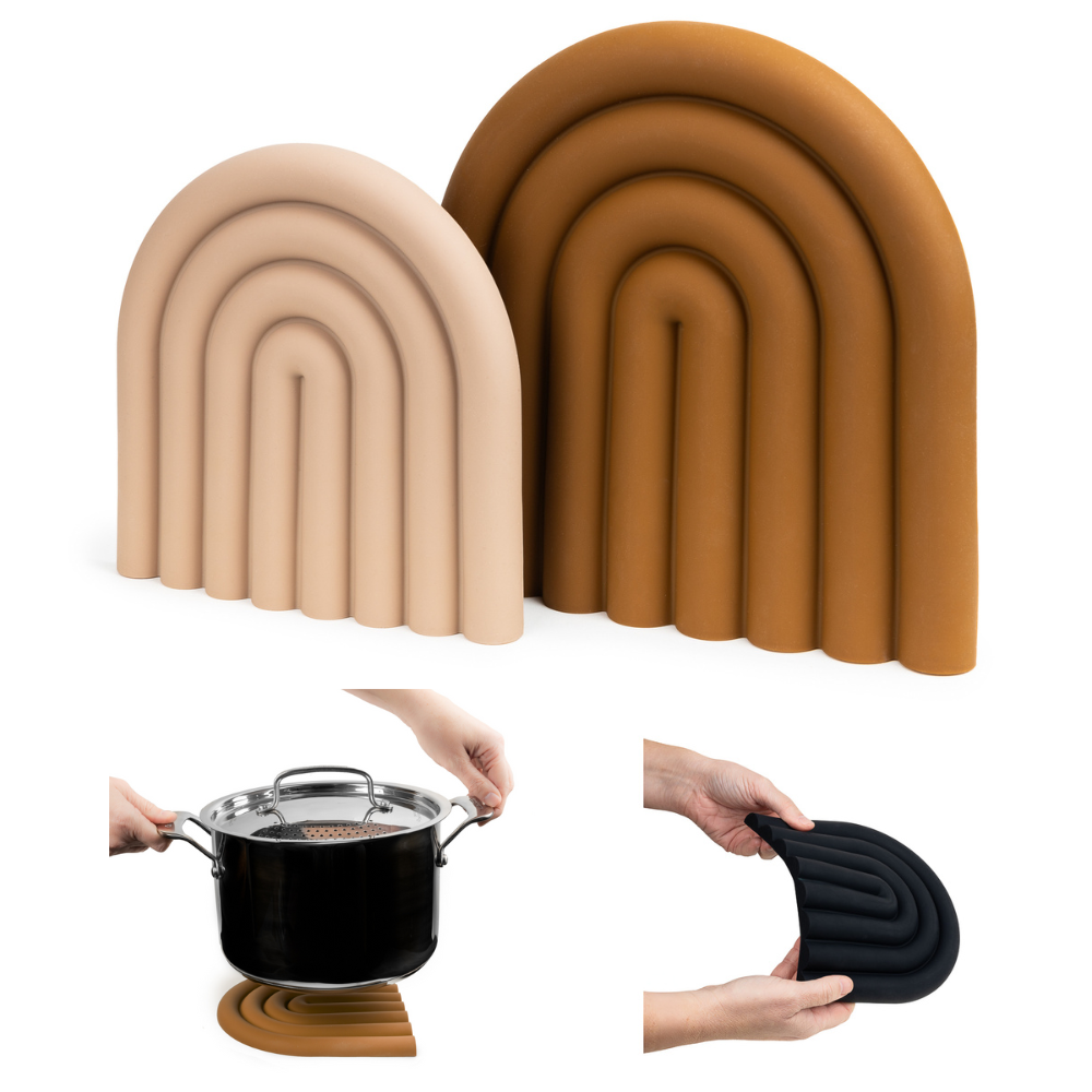 Silicone Bendable Trivet Set - Kitchen Decor - Heat-Resistant Countertop Protector (Neutral, Set, Arch)