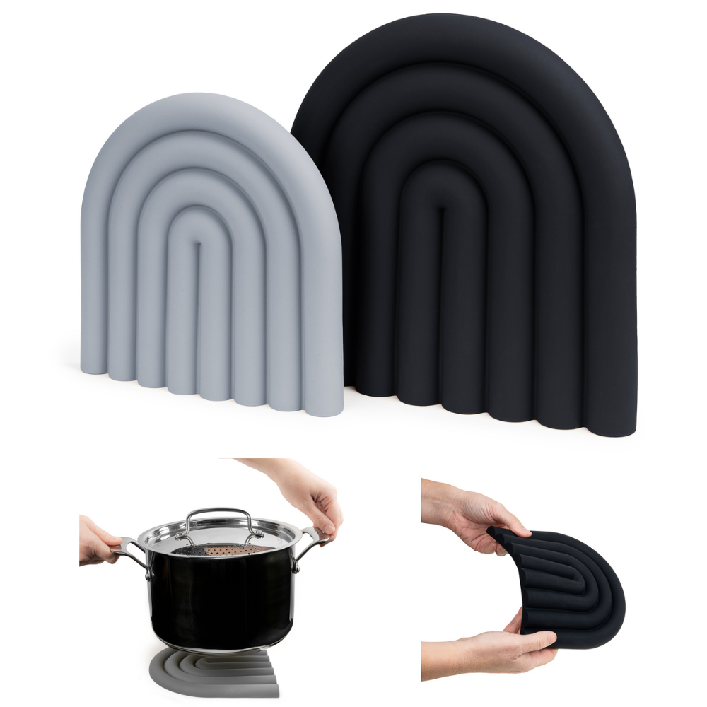 Silicone Bendable Trivet Set - Kitchen Decor - Heat-Resistant Countertop Protector (Monochrome Set, Arch)