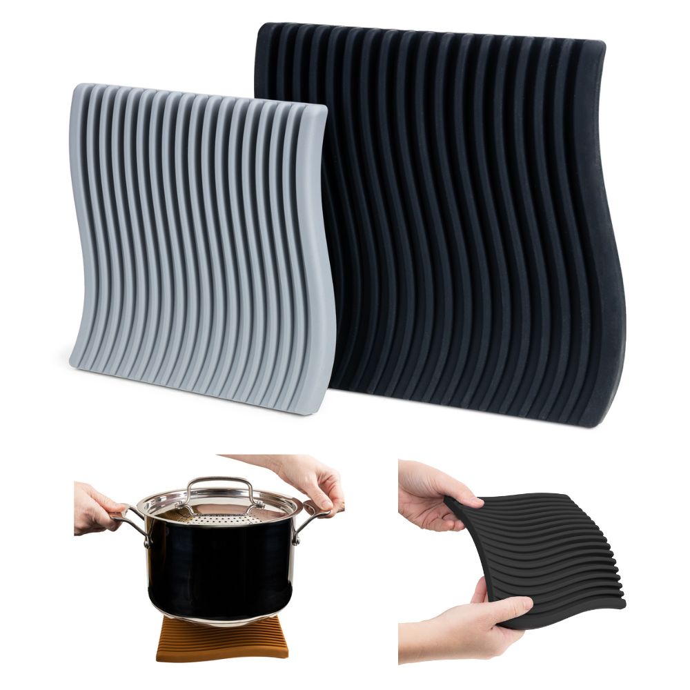 Silicone Bendable Trivet Set - Kitchen Decor - Heat-Resistant Countertop Protector (Monochrome Set, Wave)