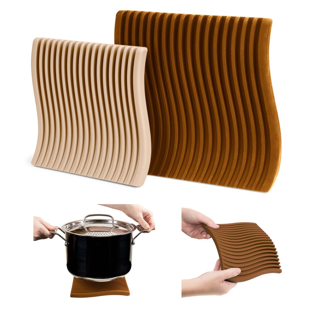 Silicone Bendable Trivet Set - Kitchen Decor - Heat-Resistant Countertop Protector (Neutral Set, Wave)