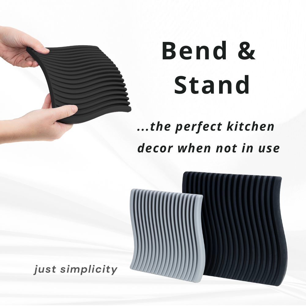 Silicone Bendable Trivet Set - Kitchen Decor - Heat-Resistant Countertop Protector (Monochrome Set, Wave)
